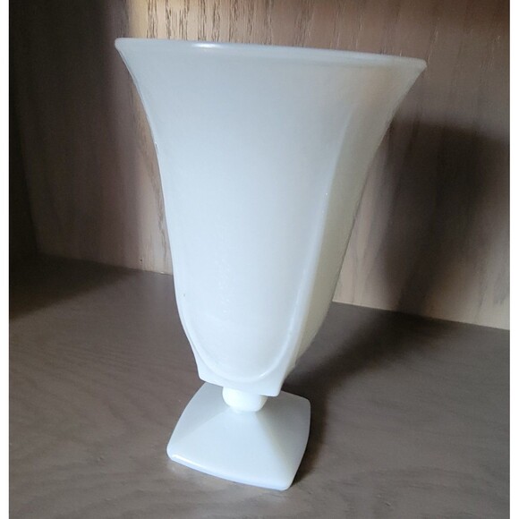 Other - Vintage Milk Glass Vase 8 1/2 Inch VTG Floral Foot Base Urn Retro Art Deco